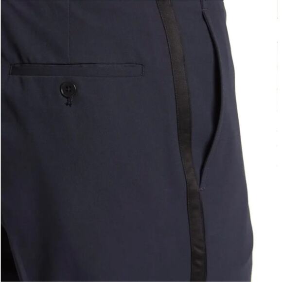 Nordstrom Rack Mens Trim Fit Navy Blue Tuxedo Dress Pants Size 42 NWT Raw Hem - Picture 3 of 14